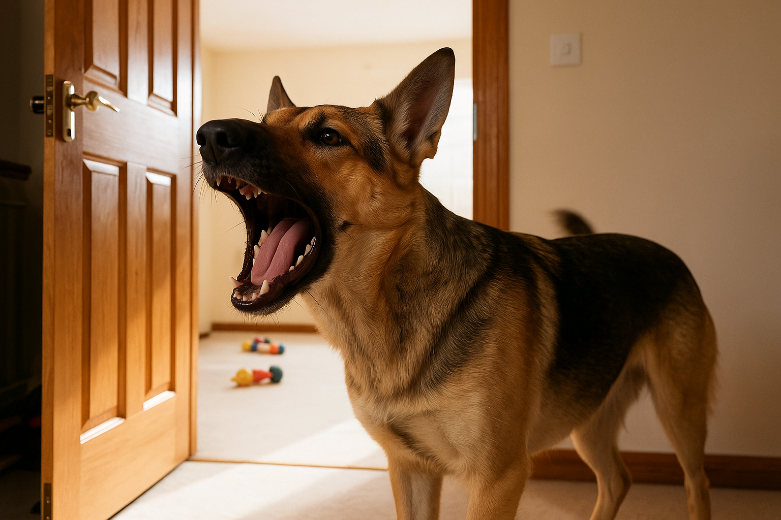 Dog barking at an open room