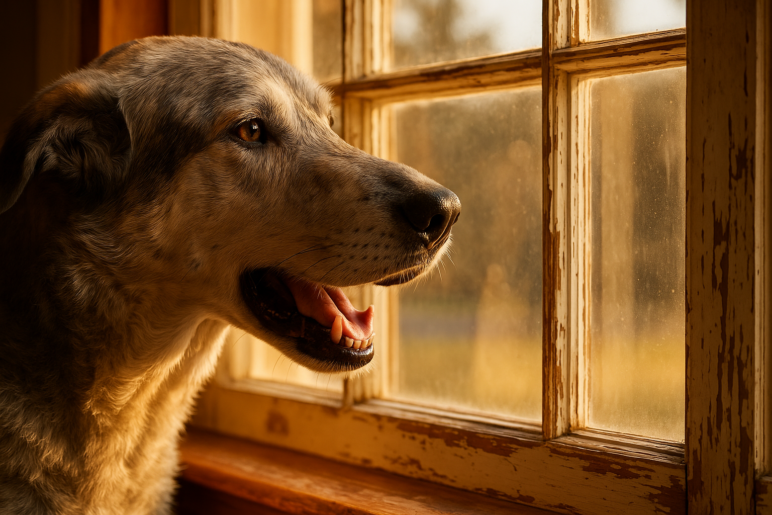 a senior dog looking at the window