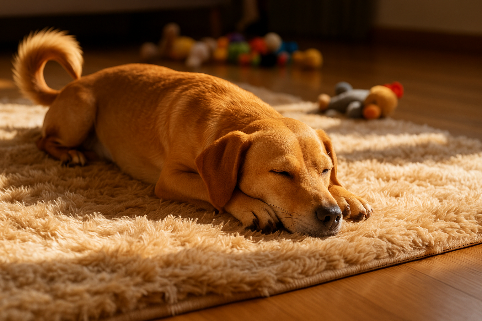 calm dog resting after playing