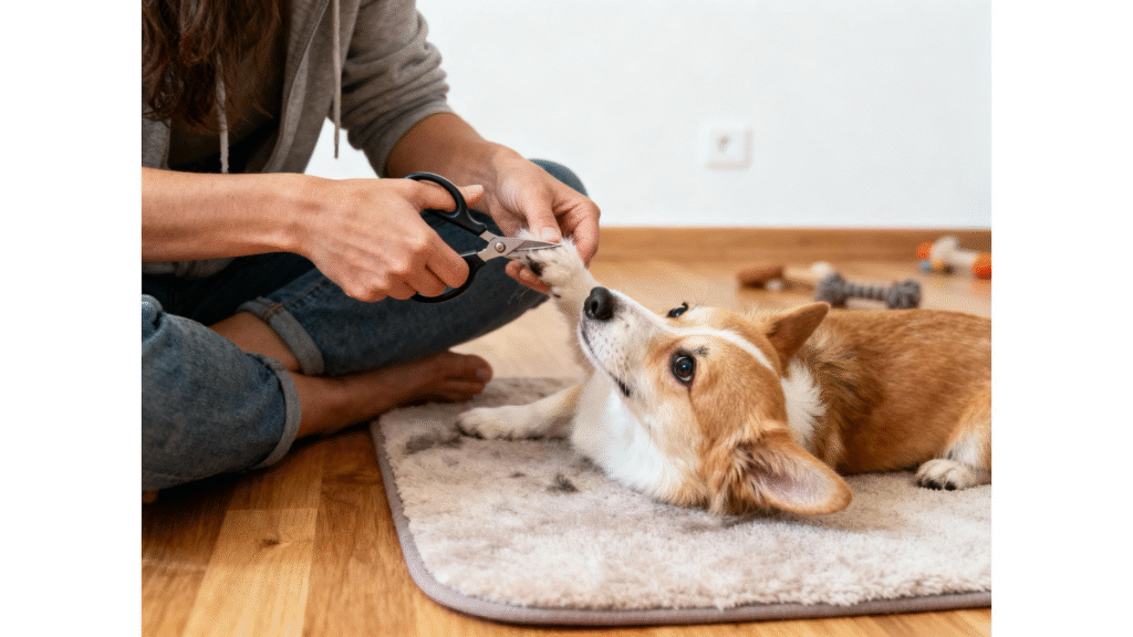 a dog is having nail cut