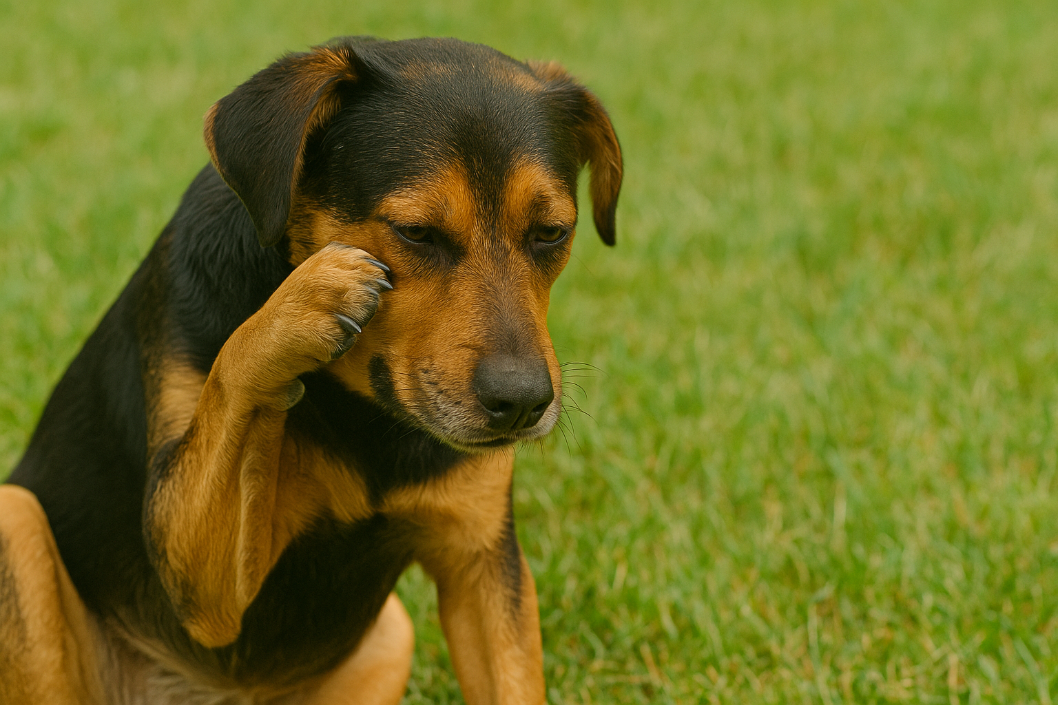 Dog showing signs of bee sting discomfort 